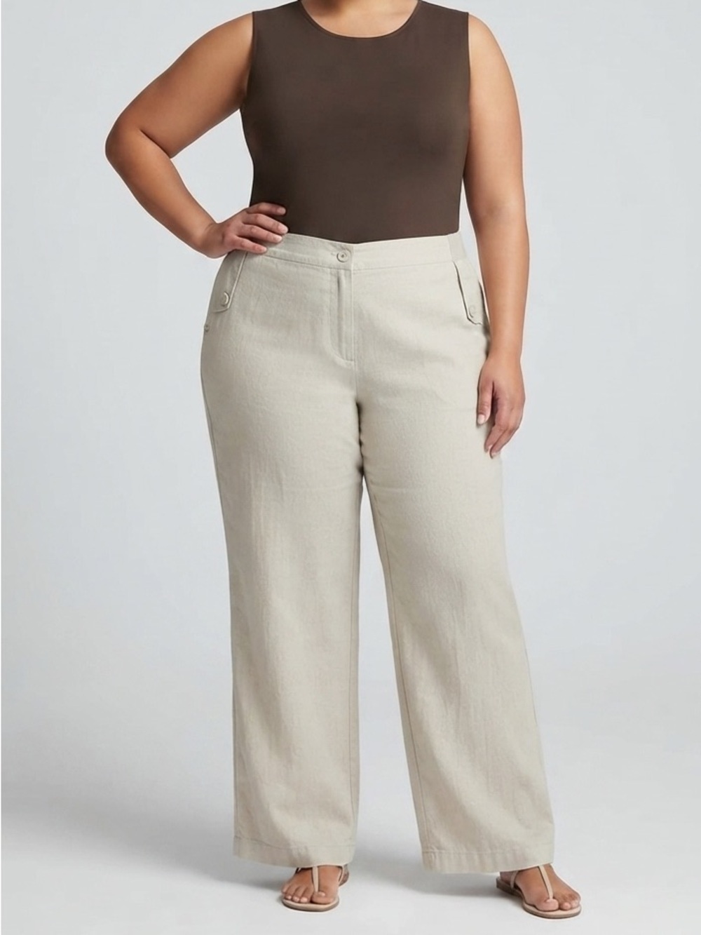 PENNINGTONS Cream Linen Blend Pants Size 28